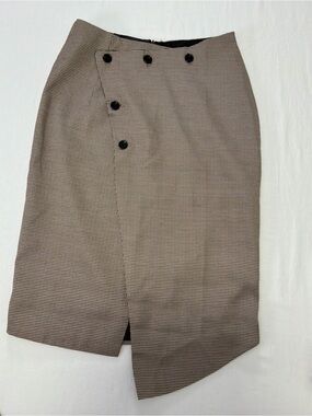 HAODUOYI Brown Houndstooth Button-Front Pencil Skirt